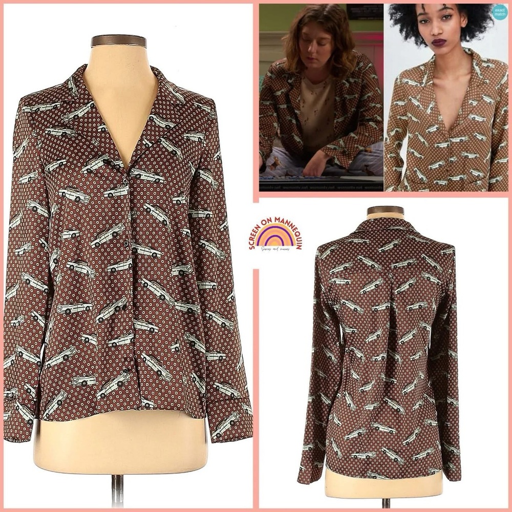 Zara Classic Cat Patterned Blouse Brown size M